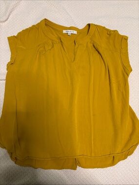 Rose & Olive Mustard Short-Sleeve Notch-Neck Blouse